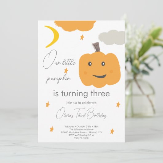 Sinaasappel Onze Kleine Pompoen 3e Verjaardags Maa Kaart (Staand voorkant)