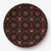 Sinaasappel op Black Halloween Pattern Papieren Bordje (Voorkant)
