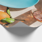 Sinaasappel op bord cadeaupapier (Hoek)