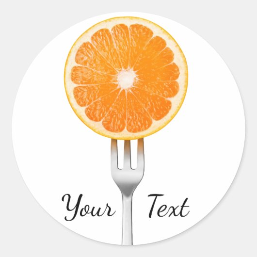Sinaasappel op een vork ronde sticker (Voorkant)