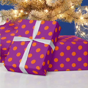 Sinaasappel op Paarse stippen Patroonontwerp Cadeaupapier