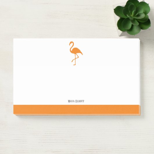 Sinaasappel op Witte Flamingo & Rand met Naam Post-it® Notes (Kantoor)