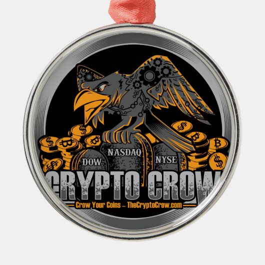 Sinaasappel op zwarte crypto-codering metalen ornament (Voorkant)