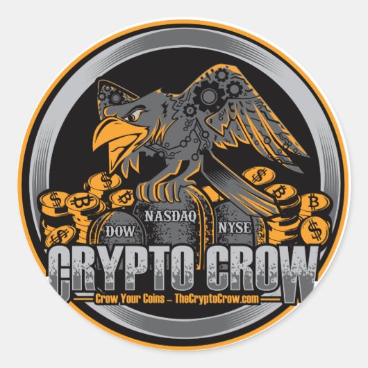 Sinaasappel op Zwarte Crypto Crow Ronde Sticker (Voorkant)