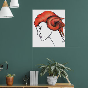 Sinaasappel Oranje Haardos Vrouw Portret Pop Art Poster