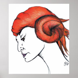 Sinaasappel Oranje Haardos Vrouw Portret Pop Art Poster