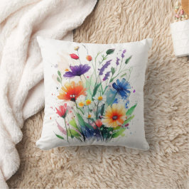 Sinaasappel Paars Rood Blauw Aquarel Bloemen Kussen