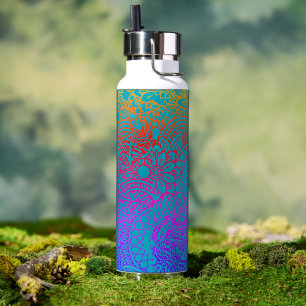 Sinaasappel Paarse Bloemen en Blauwe Achtergrond W Waterfles