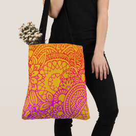 Sinaasappel Paarse Bloemen en Gele Achtergrond Boo Tote Bag