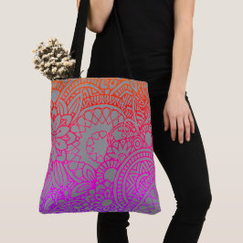 Sinaasappel Paarse Bloemen en Grijze Achtergrond T Tote Bag