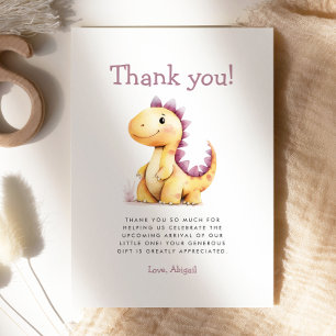 Sinaasappel Paarse Dinosaur Baby Shower Bedankkaar Kaart