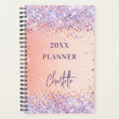 Sinaasappel paarse roos Goud Violet Glitter Script Planner (Voorkant)