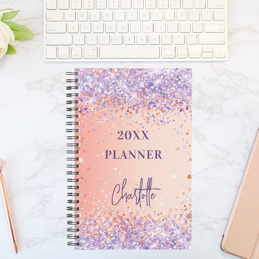 Sinaasappel paarse roos Goud Violet Glitter Script Planner