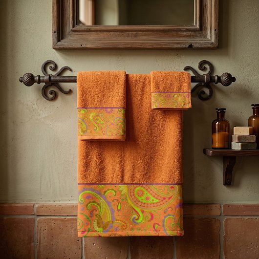 Sinaasappel paisley rand bad handdoek