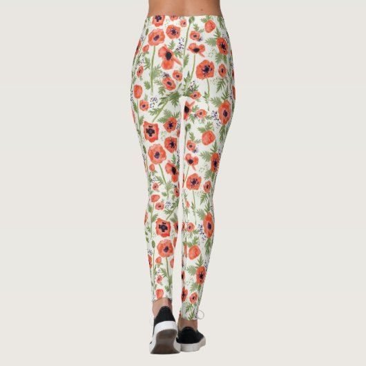 Sinaasappel papavers Waterverf Floral Pattern Leggings (Achterkant)