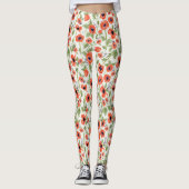 Sinaasappel papavers Waterverf Floral Pattern Leggings (Voorkant)
