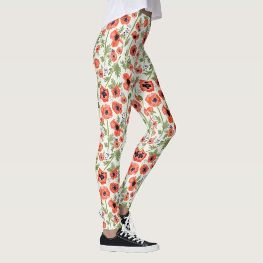 Sinaasappel papavers Waterverf Floral Pattern Leggings (Rechts)