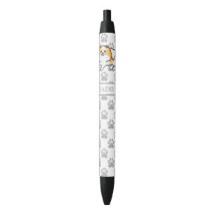 Sinaasappel Parti-Kleur Pomeranian Cartoon Hond & Zwarte Inkt Pen