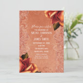 Sinaasappel Perzik  Antiek Roos Elegante bruiloft Kaart (Staand voorkant)