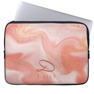 Sinaasappel Perzik Goud Glitter Marmer  Laptop Sleeve