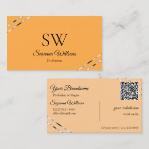 Sinaasappel Perzik met Zilveren Lijnen Monogram QR Visitekaartje