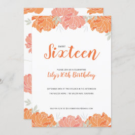 Sinaasappel & perzik pioenrozen Sweet 16 verjaarda Kaart