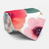 Sinaasappel & Perzik Waterverf Bloemen stropdas (Opgerold)