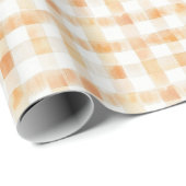 Sinaasappel Perzik Witte Gestreepte Plaid Verjaard Cadeaupapier (Rol Hoek)