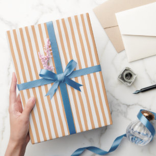Sinaasappel Perzik Witte Strepen Verjaardag Cadeaupapier