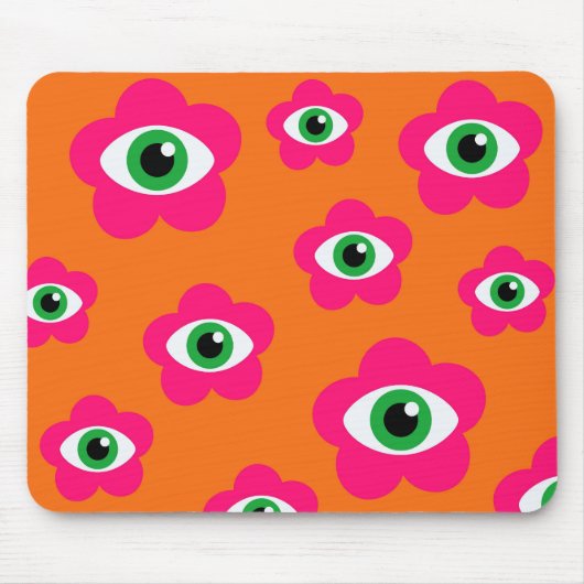 Sinaasappel&Pink Evil Evil Eye Flowers Muismat (Voorkant)