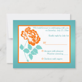 Sinaasappel Pioen met Turquoise Antwoordkaart RSVP Kaartje