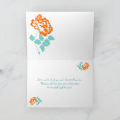 Sinaasappel Pioen op Witte en Turquoise Bedankkaar Bedankkaart (Binnen)