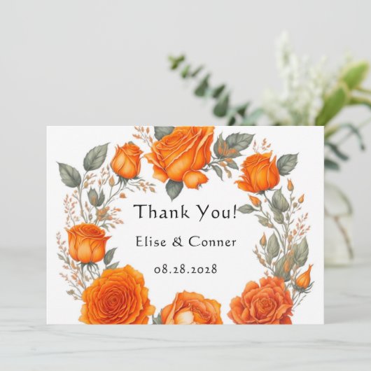  Sinaasappel Pioenrozen Bruiloft Dank u Kaarten (Staand voorkant)
