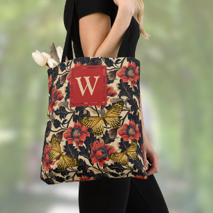 Sinaasappel Pioenrozen Gouden Vlinders Vintage Ini Tote Bag