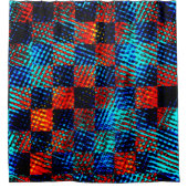 Sinaasappel plaid bijna rood, blauw en faux dirty douchegordijn (Voorkant)