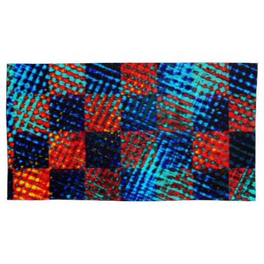 Sinaasappel plaid bijna rood, blauw en faux dirty kussensloop (Voorkant-Links)