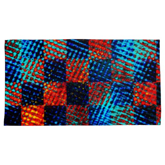 Sinaasappel plaid bijna rood, blauw en faux dirty kussensloop (Voorkant-Rechts)