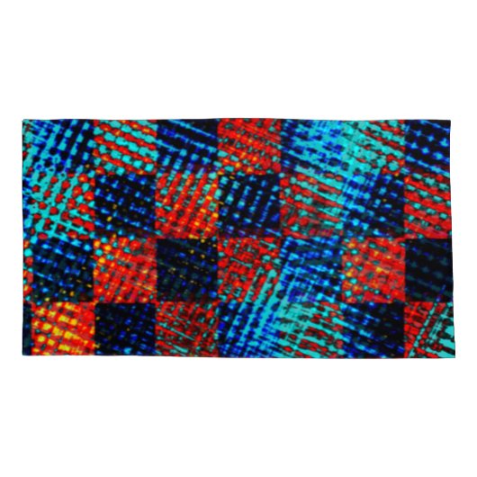 Sinaasappel plaid bijna rood, blauw en faux dirty kussensloop (Achterkant-Links)