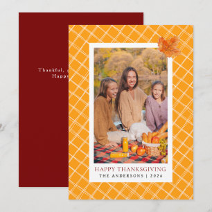 Sinaasappel Plaid Gelukkige Thanksgiving Herfstf Feestdagenkaart