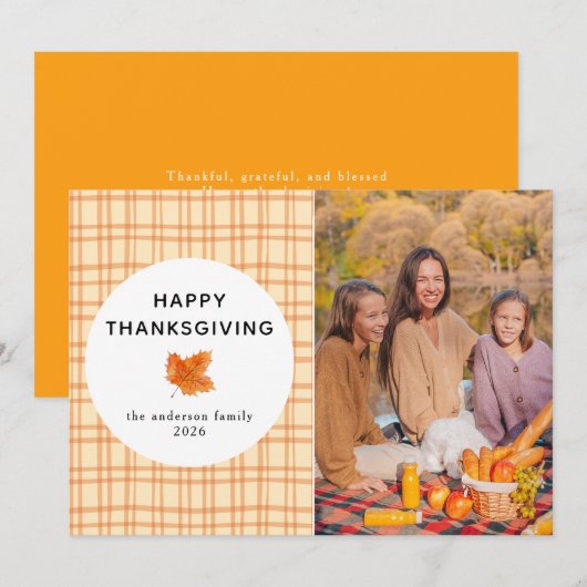 Sinaasappel Plaid | Gelukkige Thanksgiving Herfstf Feestdagenkaart (Voorkant / Achterkant)