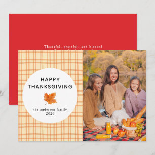 Sinaasappel Plaid Gelukkige Thanksgiving Herfstf Feestdagenkaart