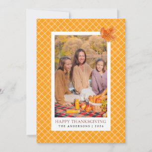 Sinaasappel Plaid Gelukkige Thanksgiving Herfstf Feestdagenkaart