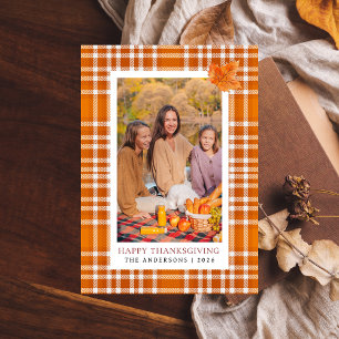 Sinaasappel Plaid Gelukkige Thanksgiving Herfstf Feestdagenkaart