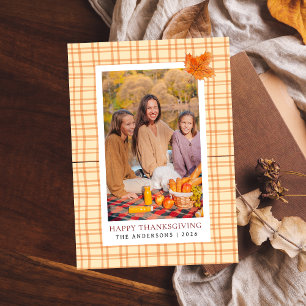 Sinaasappel Plaid Gelukkige Thanksgiving Herfstf Feestdagenkaart