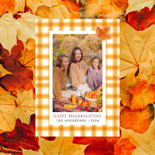 Sinaasappel Plaid Gelukkige Thanksgiving Herfstf Feestdagenkaart