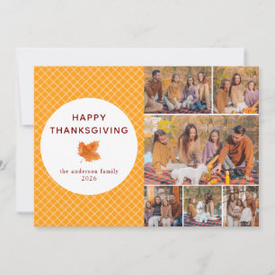 Sinaasappel Plaid Happy Thanksgiving Autumn Phot Feestdagenkaart