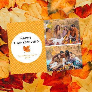 Sinaasappel Plaid Happy Thanksgiving Herfst 2 Fo Feestdagenkaart
