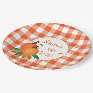 Sinaasappel Plaid Herfst Baby shower Papieren Bord