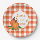 Sinaasappel Plaid Herfst Baby shower Papieren Bord (Voorkant)