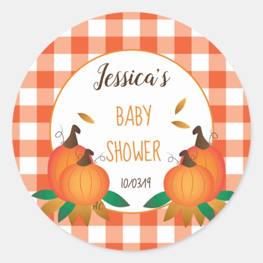 Sinaasappel Plaid Herfst Baby shower Stickers (Voorkant)